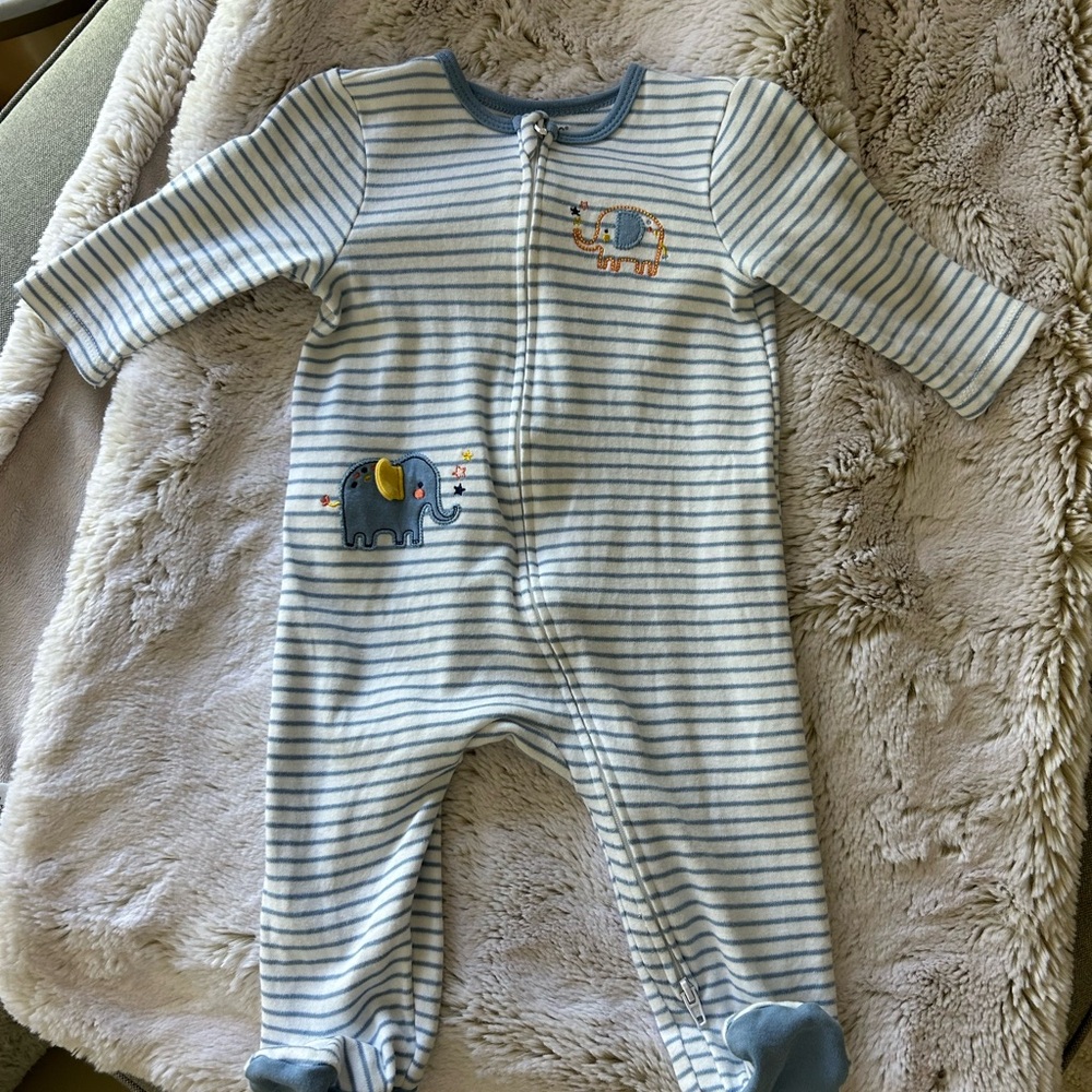 Little Me Blue and White Striped Elephant Footie